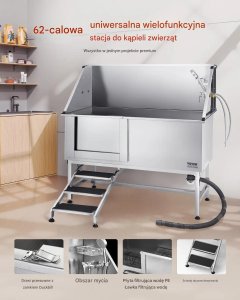 Wanna groomerska dla psa stalowa z prysznicem schodkami do kąpieli zwierząt 7