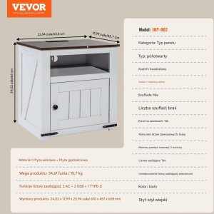 Stolik nocny z USB i szafką 3-poziomowy biały do salonu i sypialni 2