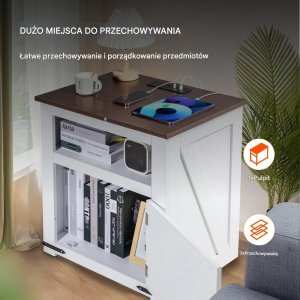 Stolik nocny z USB i szafką 3-poziomowy biały do salonu i sypialni 5