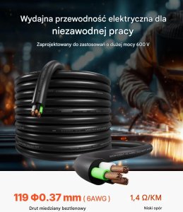 Roline Przewód elektryczny 6AWG 7,62m miedziany 16 mm kabel zasilający premium 7