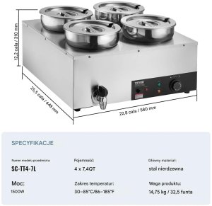 Podgrzewacz do zup 4x7,4L 1500W stal nierdzewna regulacja temp. do bufetu 2
