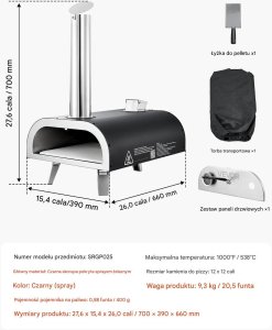 Piec do pizzy 30,5 cm na drewno/pellet, stalowy z termometrem  ogrodowy 2