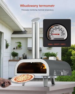 Piec do pizzy 30,5 cm na drewno/pellet, stalowy z termometrem  ogrodowy 6