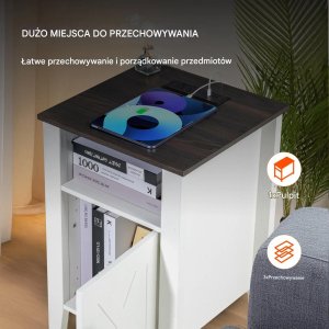 Stoliki nocne 2szt z USB i LED 3-poziomowe białe do salonu i sypialni 6
