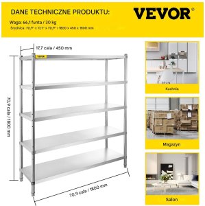 Półka magazynowa 5-poziomowa stal nierdzewna regulowana wytrzymała garaż 2
