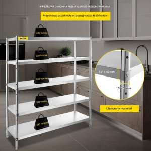 Półka magazynowa 5-poziomowa stal nierdzewna regulowana wytrzymała garaż 7