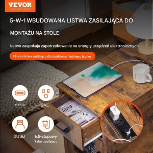 Stolik nocny z USB i szufladą 3-poziomowy burlywood do salonu i sypialni 4