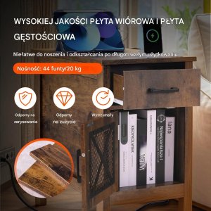 Stolik nocny z USB i szufladą 3-poziomowy burlywood do salonu i sypialni 5