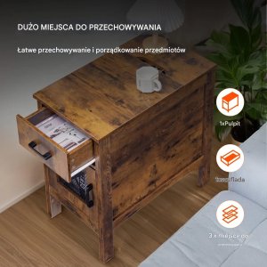 Stolik nocny z USB i szufladą 3-poziomowy burlywood do salonu i sypialni 6