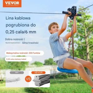 Tyrolka dla dzieci i dorosłych 36,6 m stalowy linka hamulec bezpieczeństwa 5