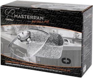 Garnek kwadratowy 28cm. Granitowy Masterpan MP-2110 z pokrywką 3