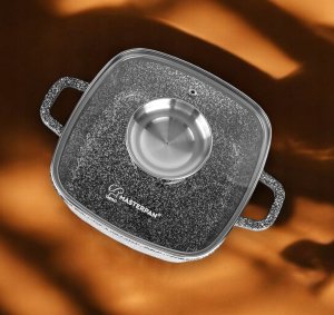 Garnek kwadratowy 28cm. Granitowy Masterpan MP-2110 z pokrywką 4