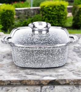 Garnek kwadratowy 28cm. Granitowy Masterpan MP-2110 z pokrywką 6