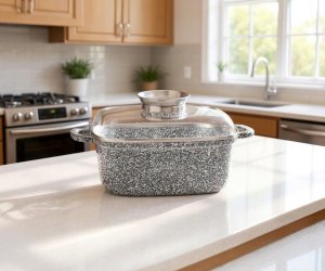 Garnek kwadratowy 26cm. Granitowy Masterpan MP-2109 z pokrywką 2