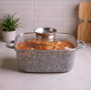 Garnek kwadratowy 26cm. Granitowy Masterpan MP-2109 z pokrywką 4