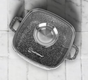 Garnek kwadratowy 26cm. Granitowy Masterpan MP-2109 z pokrywką 6