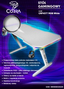 Biurko gamingowe Cobra CRF4577RGB White , LED RGB, 120 cm 8