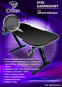 Biurko gamingowe Cobra CRF4576RGB Black, LED RGB, 120 cm 8