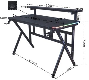 Biurko gamingowe z półką Cobra CRF4010RGB Black. LED RGB, 120 cm 6