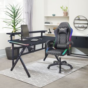 Biurko gamingowe z półką Cobra CRF4010RGB Black. LED RGB, 120 cm 7