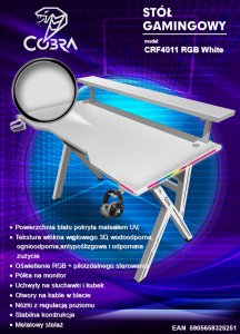 Biurko gamingowe z półką Cobra CR4010WH białe 120 cm 12