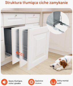 Kosz wysuwany do szafki  szuflada soft-close, metalowy system, do kuchni 3