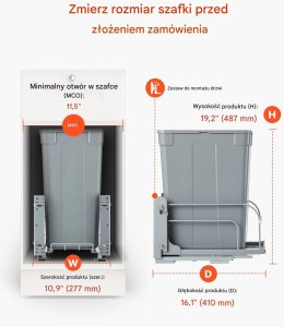 Kosz wysuwany do szafki  szuflada soft-close, metalowy system, do kuchni 6