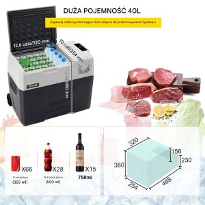 Lodówka turystyczna 40L, przenośna, kompresorowa, mini chłodziarka do auta 3
