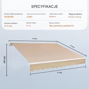 Markiza tarasowa 3,6x3m osłona przeciwsłoneczna ręczna, wodoodporna, balkon 2