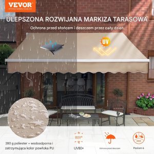 Markiza tarasowa 3,6x3m osłona przeciwsłoneczna ręczna, wodoodporna, balkon 4
