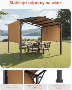 Pergola ogrodowa 3,66x3,05 m, metalowa z regulowanym daszkiem, duża 3
