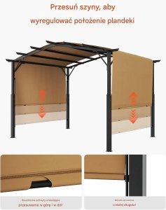 Pergola ogrodowa 3,66x3,05 m, metalowa z regulowanym daszkiem, duża 7