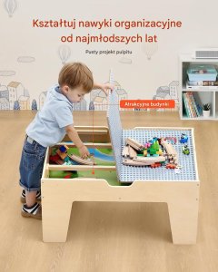 Stolik edukacyjny dla dzieci z klockami i torami drewnianymi, 3+ 6
