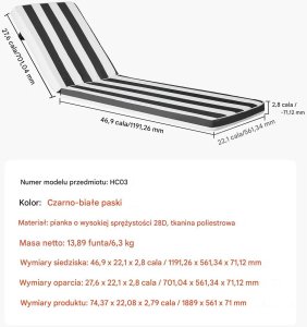 Poduszki zebra na leżak ogrodowy 2szt wodoodporne w paski basen taras 2