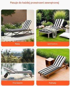 Poduszki zebra na leżak ogrodowy 2szt wodoodporne w paski basen taras 7