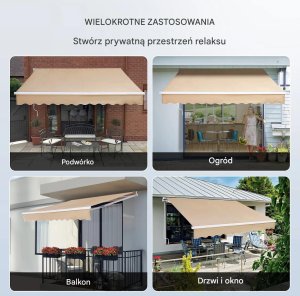 Markiza tarasowa ręczna 2,44x2,13m wodoodporna z korbą na balkon/ogród 3
