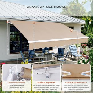 Markiza tarasowa ręczna 2,44x2,13m wodoodporna z korbą na balkon/ogród 7