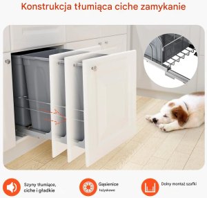 Kosz wysuwany do szafki 2x35QT soft close, metalowe prowadnice, pod blat 5