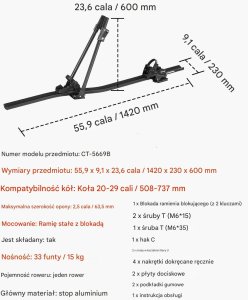 Korbi Bagażnik rowerowy dachowy, aluminiowy uchwyt 1 rower 15kg z zamkiem do auta 2