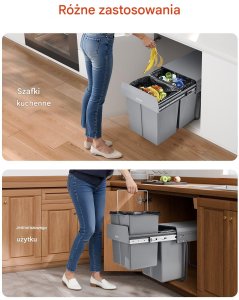 Kosz wysuwany do szafki 2x20L pełen wysuw, metalowe prowadnice, pod zlew 5