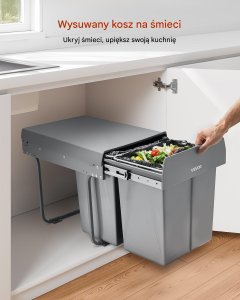 Kosz wysuwany do szafki 2x20L pełen wysuw, metalowe prowadnice, pod zlew 6