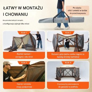 Namiot ogrodowy pop-up 3,51x3,51m 6-ścienny z moskitierą i osłonami 5