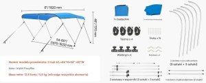 Daszek bimini niebieski do łodzi 3 pałąki 600D wodoodporny osłona słońca 2