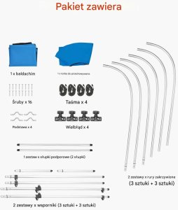 Daszek bimini niebieski do łodzi 3 pałąki 600D wodoodporny osłona słońca 4