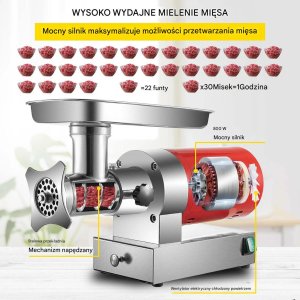 Maszynka do mięsa elektryczna 800W 300kg/h stal nierdzewna kiełbasy 3