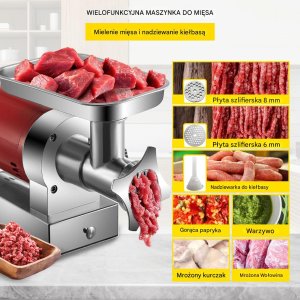Maszynka do mięsa elektryczna 800W 300kg/h stal nierdzewna kiełbasy 4