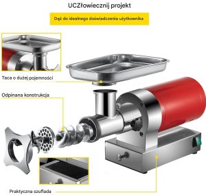 Maszynka do mięsa elektryczna 800W 300kg/h stal nierdzewna kiełbasy 7