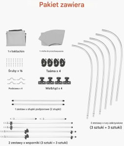 Daszek bimini do łodzi 3 pałąki 600D wodoodporny aluminiowy osłona słońca 4