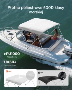 Daszek bimini do łodzi 3 pałąki 600D wodoodporny aluminiowy osłona słońca 5