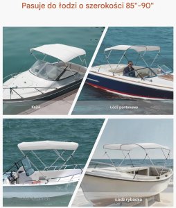 Daszek bimini do łodzi 3 pałąki 600D wodoodporny aluminiowy osłona słońca 6